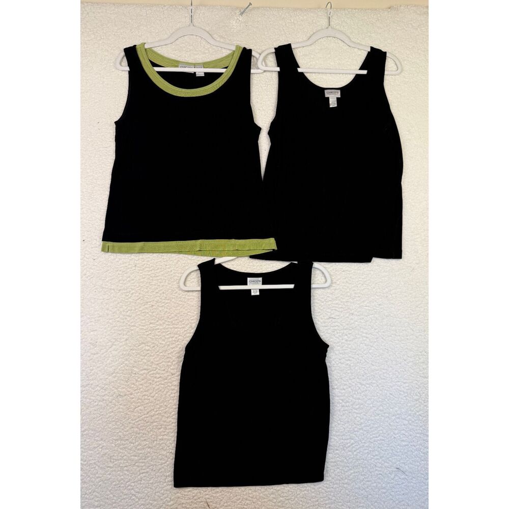 CHICOS Tank Top Shirt Women 2 (L) Black Stretch Set of 3 Cruise Vacation